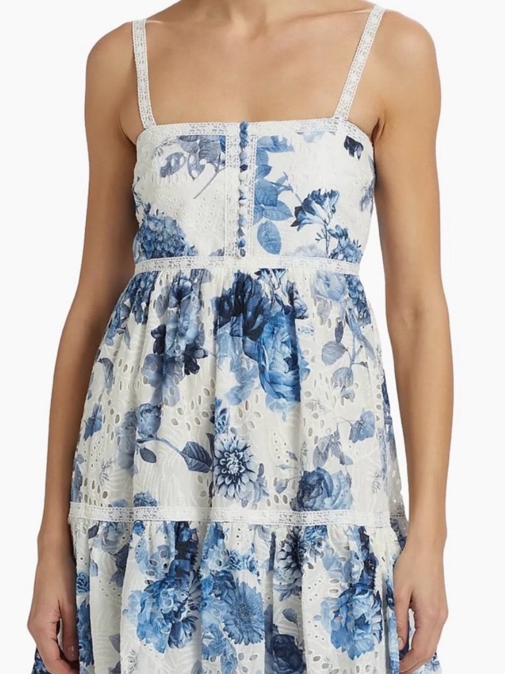 Alice + Olivia White Dress with Blue Floral Print